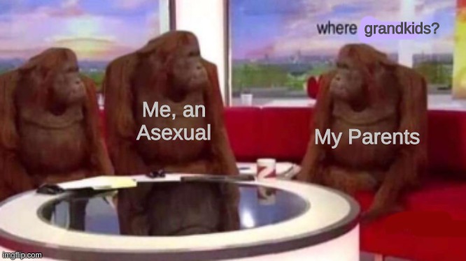 Where banana blank | grandkids? Me, an Asexual; My Parents | image tagged in where banana blank | made w/ Imgflip meme maker