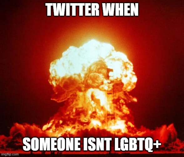 Nuke | TWITTER WHEN; SOMEONE ISNT LGBTQ+ | image tagged in nuke,twitter | made w/ Imgflip meme maker