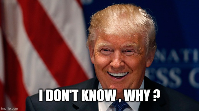 Laughing Donald Trump | I DON'T KNOW , WHY ? | image tagged in laughing donald trump | made w/ Imgflip meme maker