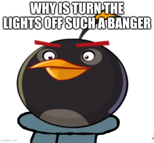 bruh | WHY IS TURN THE LIGHTS OFF SUCH A BANGER | image tagged in bruh | made w/ Imgflip meme maker