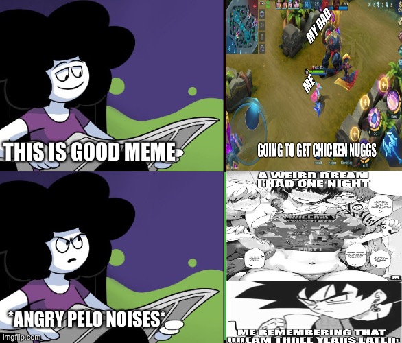 Why 27 | THIS IS GOOD MEME; *ANGRY PELO NOISES* | image tagged in sr pelo,anime meme,goku black | made w/ Imgflip meme maker