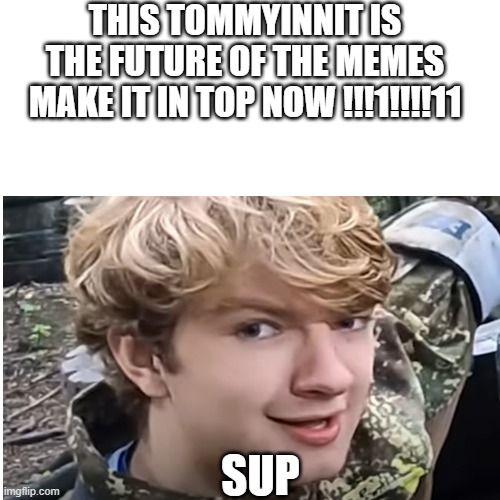 sus tommy | THIS TOMMYINNIT IS THE FUTURE OF THE MEMES MAKE IT IN TOP NOW !!!1!!!!11; SUP | image tagged in funny memes,tommyinnit | made w/ Imgflip meme maker
