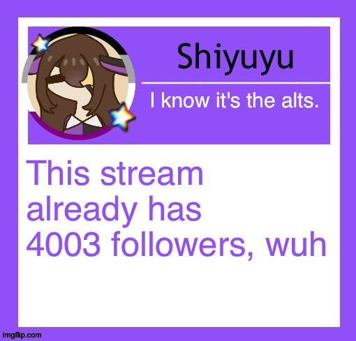 I know it's the alts. This stream already has 4003 followers, wuh | image tagged in iujhjhhgutttctfct | made w/ Imgflip meme maker