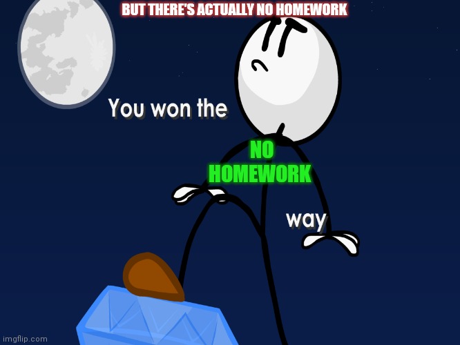 You Won The Way | BUT THERE'S ACTUALLY NO HOMEWORK; NO HOMEWORK | image tagged in you won the way | made w/ Imgflip meme maker