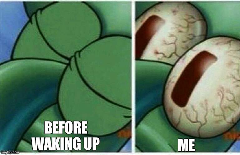 I am up way to early but I'm not going back to sleep | BEFORE WAKING UP; ME | image tagged in squidward | made w/ Imgflip meme maker