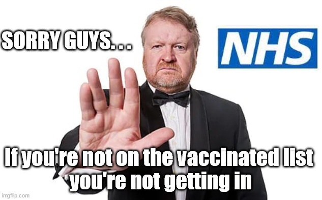 Vaccine passport | SORRY GUYS. . . If you're not on the vaccinated list 
you're not getting in | image tagged in vaccine passport,innoculated innoculation,nightclub bouncer,corona virus covid 19 | made w/ Imgflip meme maker