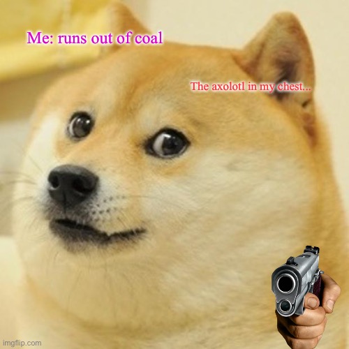 Doge Meme | Me: runs out of coal; The axolotl in my chest... | image tagged in memes,doge | made w/ Imgflip meme maker