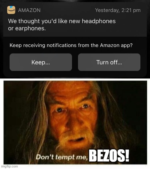 Bezos, please.... | BEZOS! | image tagged in don't tempt me frodo,amazon,jeff bezos,shopping,memes,lotr | made w/ Imgflip meme maker