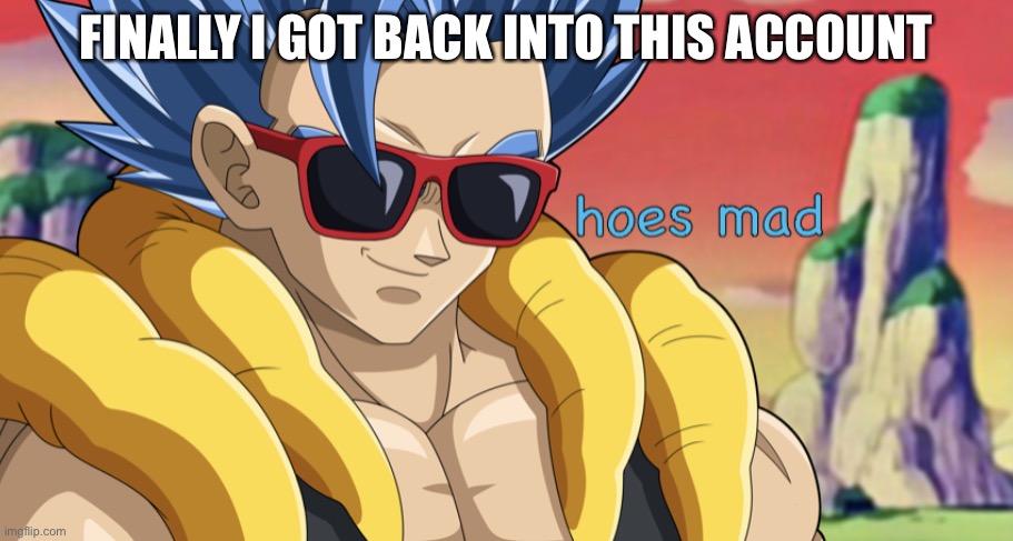 hoes mad gogeta | FINALLY I GOT BACK INTO THIS ACCOUNT | image tagged in hoes mad gogeta | made w/ Imgflip meme maker