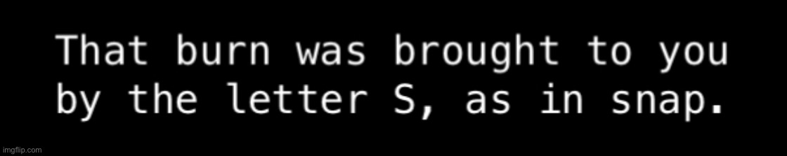 That burn was brought to you by the letter S, as in snap | image tagged in that burn was brought to you by the letter s as in snap | made w/ Imgflip meme maker