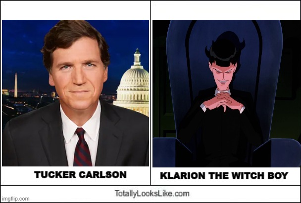 Tucker Is Adult Klarion | KLARION THE WITCH BOY; TUCKER CARLSON | image tagged in totally looks like,tucker carlson | made w/ Imgflip meme maker