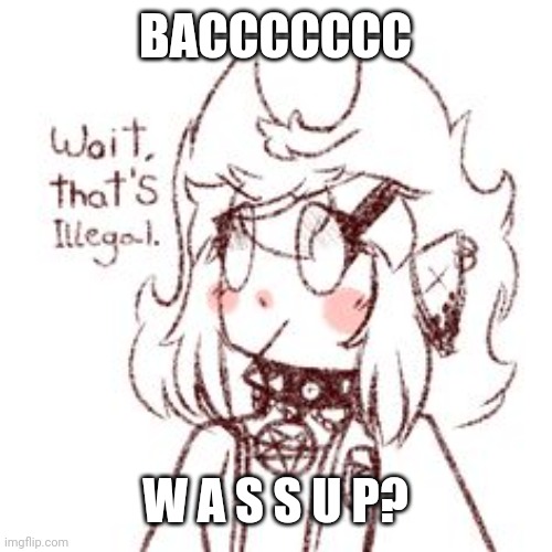 Cassandra Wait, that's illegal | BACCCCCCC; W A S S U P? | image tagged in cassandra wait that's illegal | made w/ Imgflip meme maker