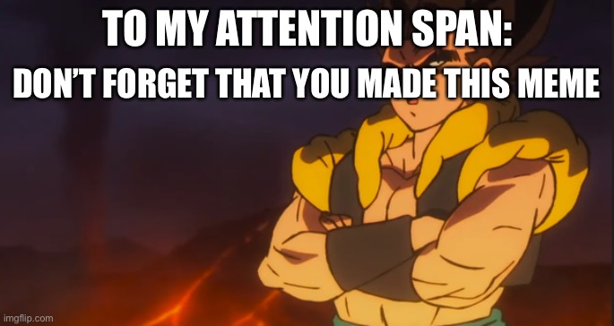 Disappointed Gogeta | TO MY ATTENTION SPAN:; DON’T FORGET THAT YOU MADE THIS MEME | image tagged in disappointed gogeta | made w/ Imgflip meme maker