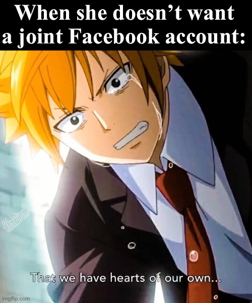Facebook Joint Account - Fairy Tail Meme | When she doesn’t want a joint Facebook account: | image tagged in memes,fairy tail,loke fairy tail,fairy tail meme,anime meme,facebook | made w/ Imgflip meme maker