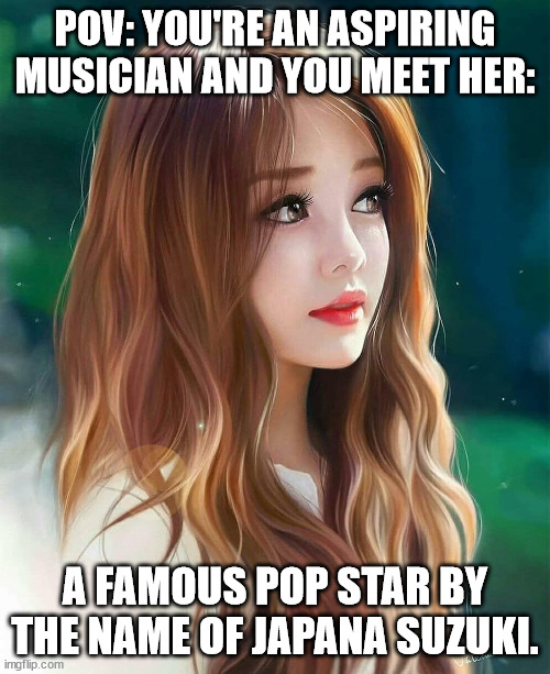 maybe a romance rp if u want- | POV: YOU'RE AN ASPIRING MUSICIAN AND YOU MEET HER:; A FAMOUS POP STAR BY THE NAME OF JAPANA SUZUKI. | image tagged in no u | made w/ Imgflip meme maker