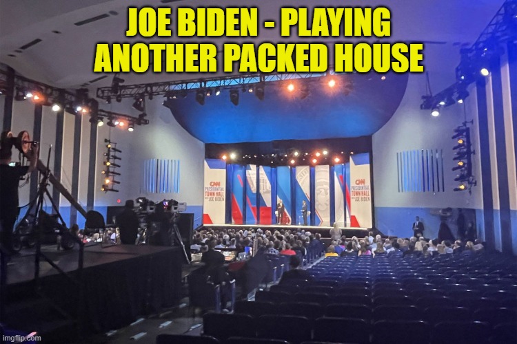 This guy can't draw flies with honey. | JOE BIDEN - PLAYING ANOTHER PACKED HOUSE | image tagged in biden empty theater town hall | made w/ Imgflip meme maker