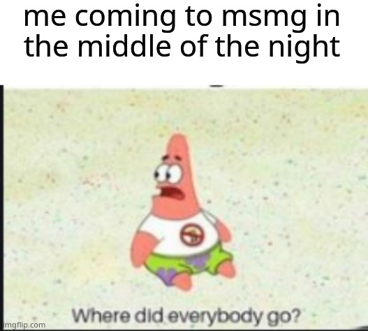 me coming to msmg in the middle of the night | image tagged in blank white template,alone patrick | made w/ Imgflip meme maker
