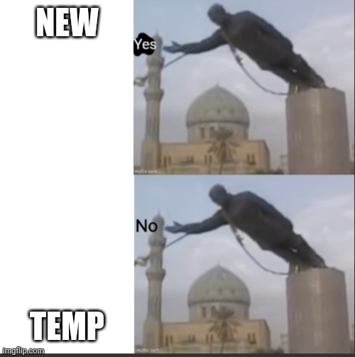 between text goes here | NEW; TEMP | image tagged in hotline bling but statue temp | made w/ Imgflip meme maker