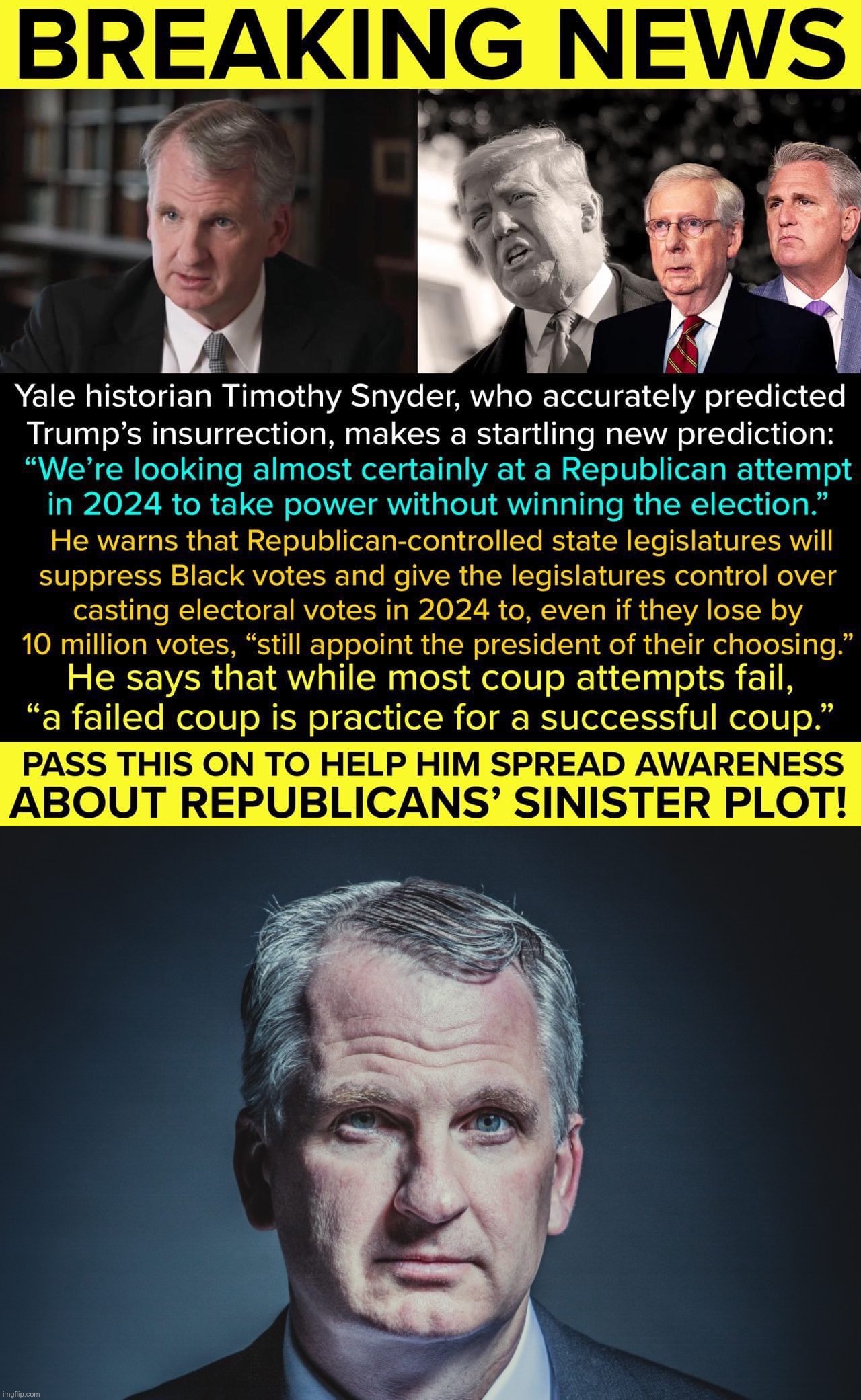 “A failed coup is practice for a successful coup.” | image tagged in gop failed coup,timothy snyder,gop,republican party,democracy,historical meme | made w/ Imgflip meme maker