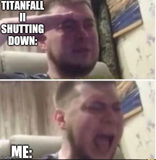 Crying salute | TITANFALL II SHUTTING DOWN:; ME: | image tagged in crying salute | made w/ Imgflip meme maker