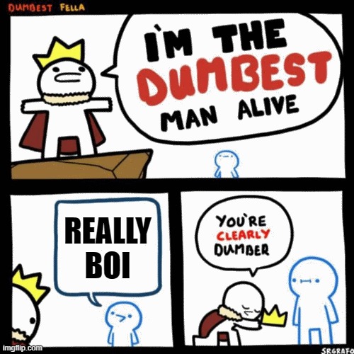 I'm the dumbest man alive | REALLY BOI | image tagged in i'm the dumbest man alive | made w/ Imgflip meme maker