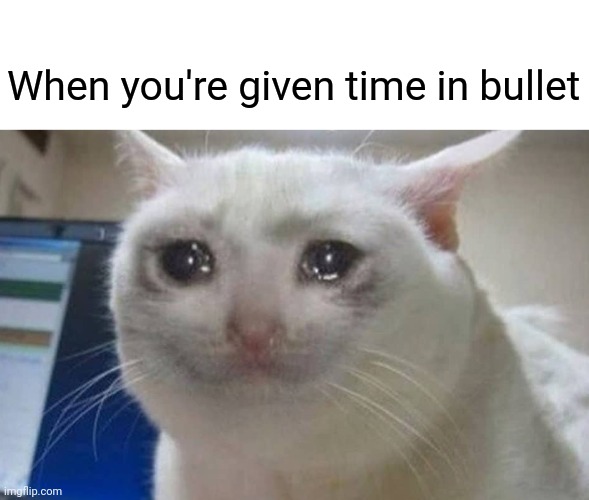  When you're given time in bullet | image tagged in cat,animals,chess,fun,time,cry | made w/ Imgflip meme maker