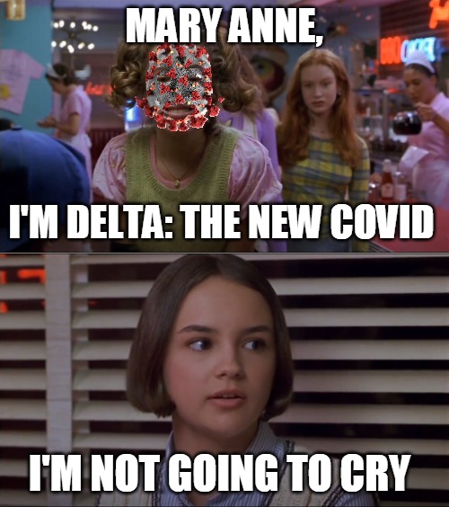 Cokie Talks to Mary Anne | MARY ANNE, I'M DELTA: THE NEW COVID; I'M NOT GOING TO CRY | image tagged in cokie talks to mary anne,memes,delta,covid,coronavirus | made w/ Imgflip meme maker