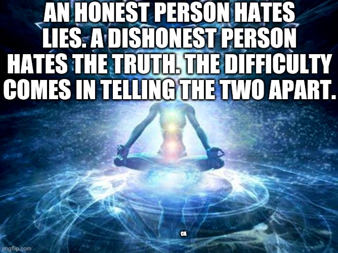 enlightened mind | AN HONEST PERSON HATES LIES. A DISHONEST PERSON HATES THE TRUTH. THE DIFFICULTY COMES IN TELLING THE TWO APART. CN | image tagged in enlightened mind | made w/ Imgflip meme maker