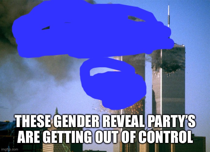 A | THESE GENDER REVEAL PARTY’S ARE GETTING OUT OF CONTROL | image tagged in 911 9/11 twin towers impact | made w/ Imgflip meme maker