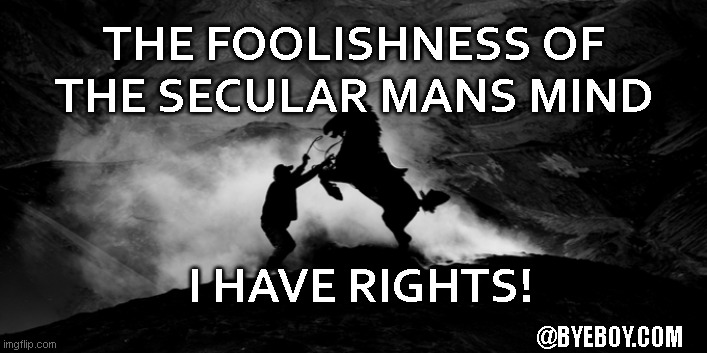 Life is a gift not a right | THE FOOLISHNESS OF THE SECULAR MANS MIND; I HAVE RIGHTS! @BYEBOY.COM | image tagged in meme man,batman slapping robin,ignorance,unfollow | made w/ Imgflip meme maker