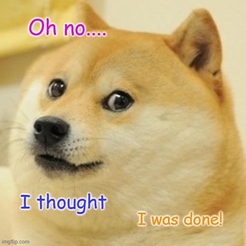 Doggy Done | Oh no.... I thought; I was done! | image tagged in memes,doge | made w/ Imgflip meme maker