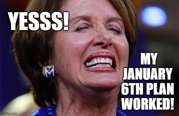 If you actually think she had nothing to do with January 6th, then you're dumber than Joe. | YESSS! MY JANUARY
6TH PLAN
WORKED! | image tagged in nancy pelosi,january 6th,insurrection | made w/ Imgflip meme maker