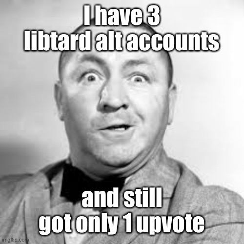 curly three stooges | I have 3 libtard alt accounts and still got only 1 upvote | image tagged in curly three stooges | made w/ Imgflip meme maker
