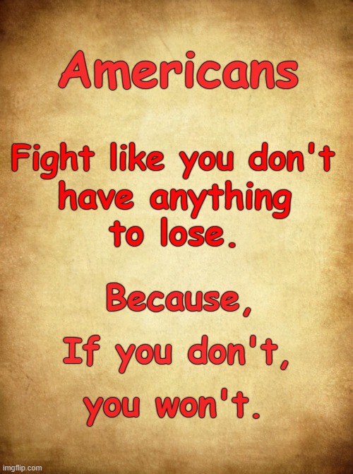 Americans; Fight like you don't; have anything to lose. Because, If you don't, you won't. | made w/ Imgflip meme maker