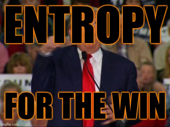 Trump Mocking Reporter | ENTROPY FOR THE WIN | image tagged in trump mocking reporter | made w/ Imgflip meme maker