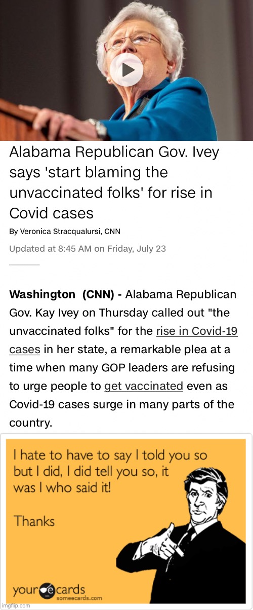 image tagged in alabama republican governor antivaxxers,i told you so,alabama,republican,vaccinations,covid-19 | made w/ Imgflip meme maker
