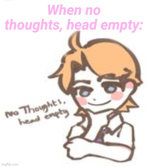 No thoughts, head empty | When no thoughts, head empty: | image tagged in no thoughts head empty | made w/ Imgflip meme maker