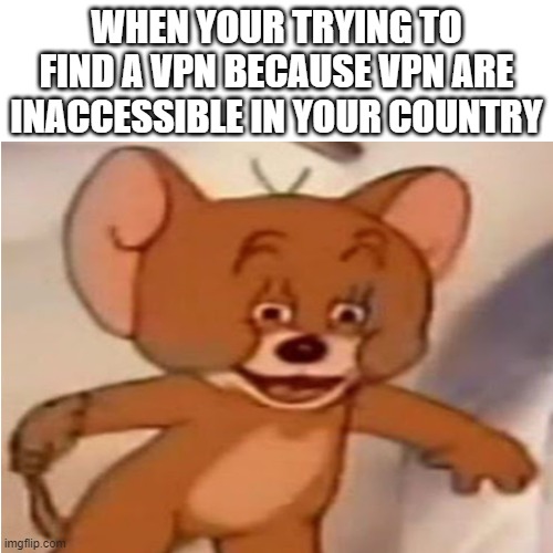 cursed jerry | WHEN YOUR TRYING TO FIND A VPN BECAUSE VPN ARE INACCESSIBLE IN YOUR COUNTRY | image tagged in lol,vpn,country | made w/ Imgflip meme maker