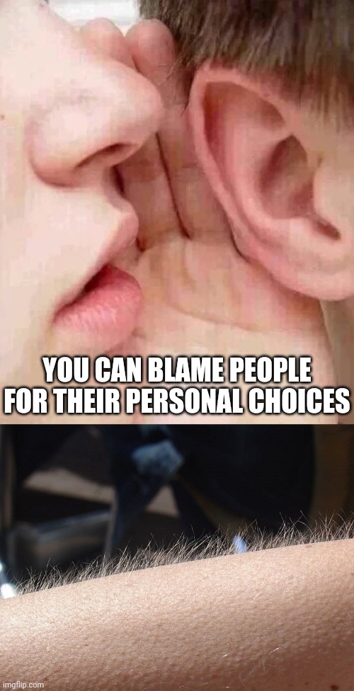 whisper in ear goosebumps | YOU CAN BLAME PEOPLE FOR THEIR PERSONAL CHOICES | image tagged in whisper in ear goosebumps | made w/ Imgflip meme maker