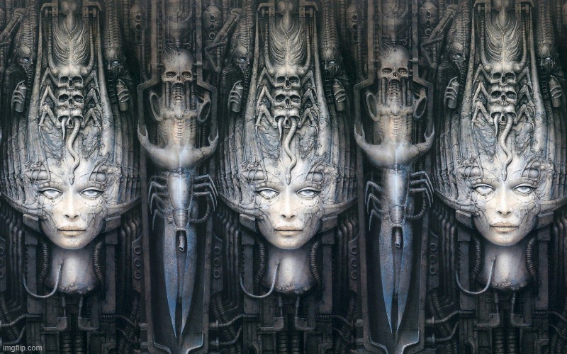 More awesome H. R. Giger art | image tagged in art,fantasy,horror | made w/ Imgflip meme maker