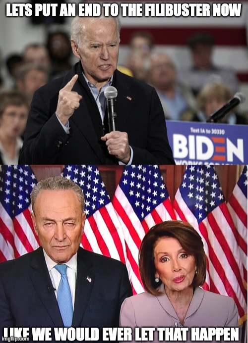LETS PUT AN END TO THE FILIBUSTER NOW LIKE WE WOULD EVER LET THAT HAPPEN | image tagged in joe biden angry,chuck and nancy | made w/ Imgflip meme maker