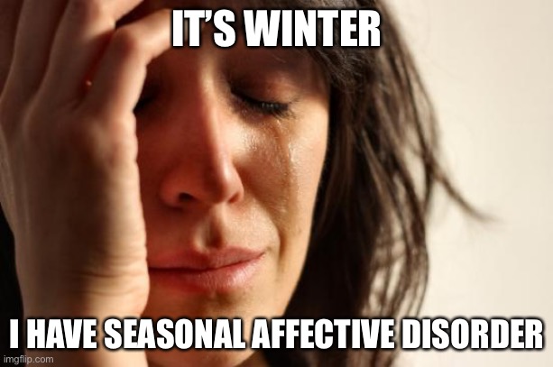 Seasonal Affective Disorder is sad | IT’S WINTER; I HAVE SEASONAL AFFECTIVE DISORDER | image tagged in memes,first world problems,sad,disorder | made w/ Imgflip meme maker