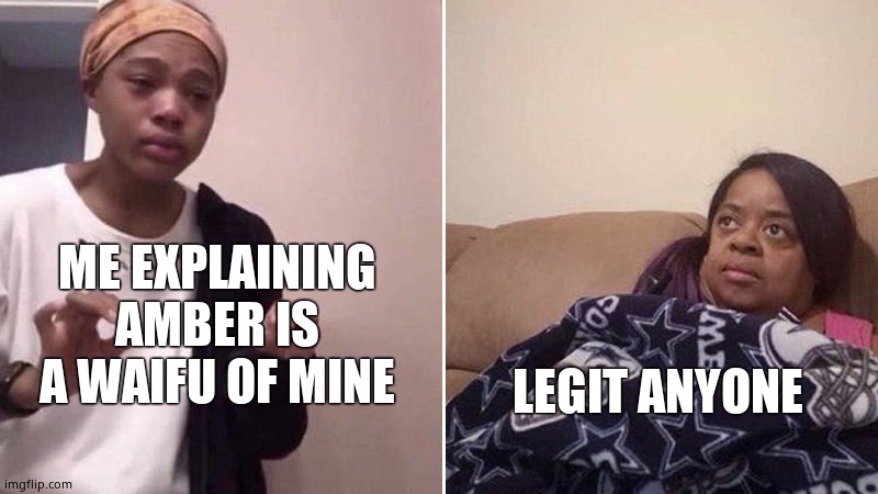 Me explaining to my mom | ME EXPLAINING AMBER IS A WAIFU OF MINE LEGIT ANYONE | image tagged in me explaining to my mom | made w/ Imgflip meme maker