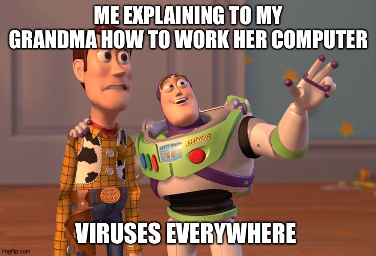 X, X Everywhere | ME EXPLAINING TO MY GRANDMA HOW TO WORK HER COMPUTER; VIRUSES EVERYWHERE | image tagged in memes,x x everywhere | made w/ Imgflip meme maker
