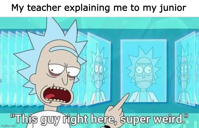 Weird Student | My teacher explaining me to my junior | image tagged in weird,studen | made w/ Imgflip meme maker