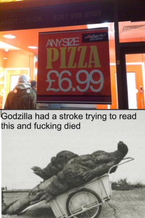 Their "any size" text... | image tagged in godzilla,memes,funny,you had one job | made w/ Imgflip meme maker