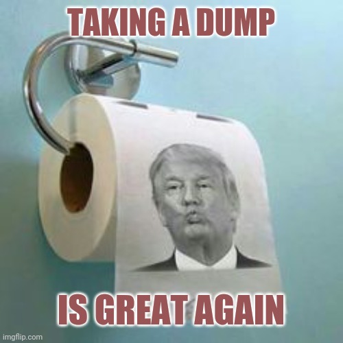 Trump Toilet Paper | TAKING A DUMP; IS GREAT AGAIN | image tagged in trump toilet paper | made w/ Imgflip meme maker
