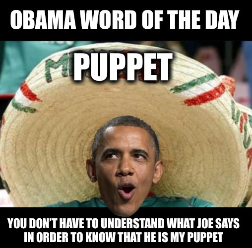 Obama Word of the Day | OBAMA WORD OF THE DAY YOU DON’T HAVE TO UNDERSTAND WHAT JOE SAYS 
IN ORDER TO KNOW THAT HE IS MY PUPPET PUPPET | image tagged in obama word of the day | made w/ Imgflip meme maker