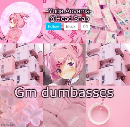 Natsuki temp | Gm dumbasses | image tagged in natsuki temp | made w/ Imgflip meme maker