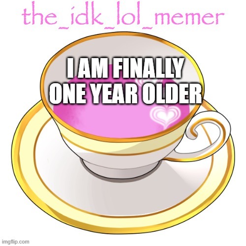 the_idk_lol_memer temp | I AM FINALLY ONE YEAR OLDER | image tagged in the_idk_lol_memer temp | made w/ Imgflip meme maker